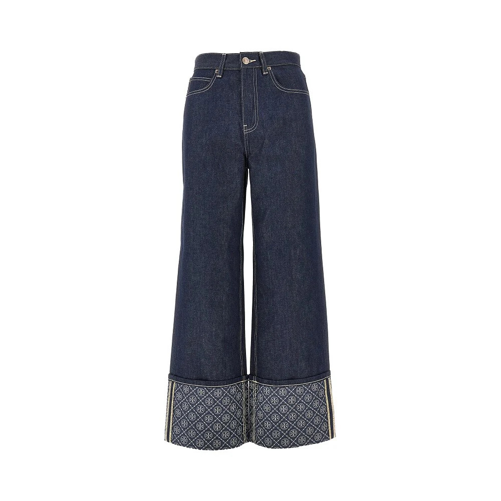 Tory Burch Jacquard Monogram Cuff Jeans
